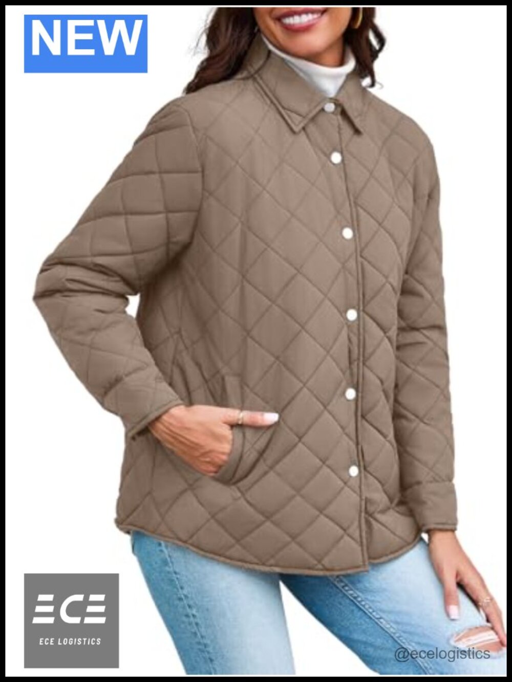 Quilted Lightweight Puffer Jacket Button Down Stand Collar Warm Coat - Picture 6 of 6